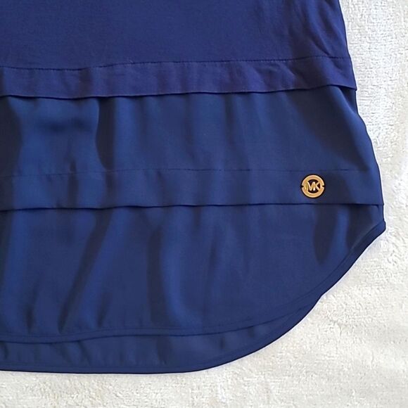 Michael Kors Womens Small Tiered Sleeveless Tank Top Blouse Round Hem Navy Blue - Picture 2 of 15